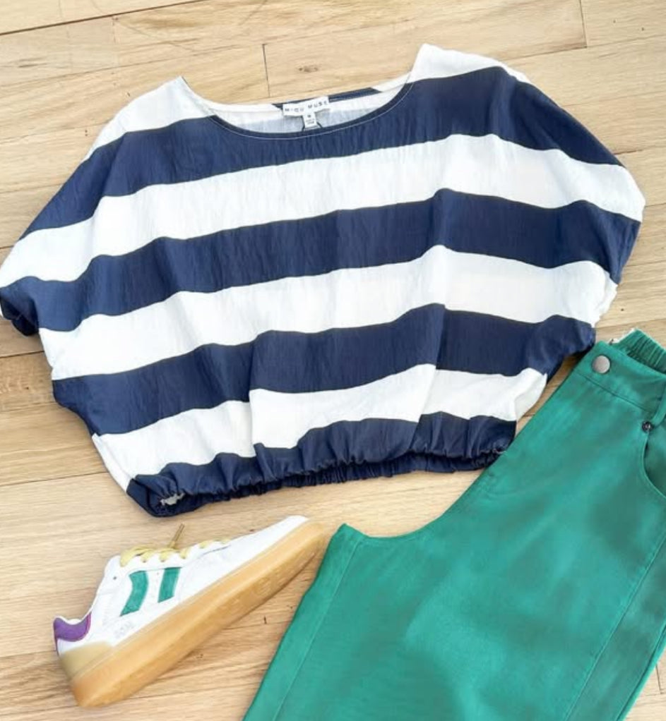 wide stripe boat neck top