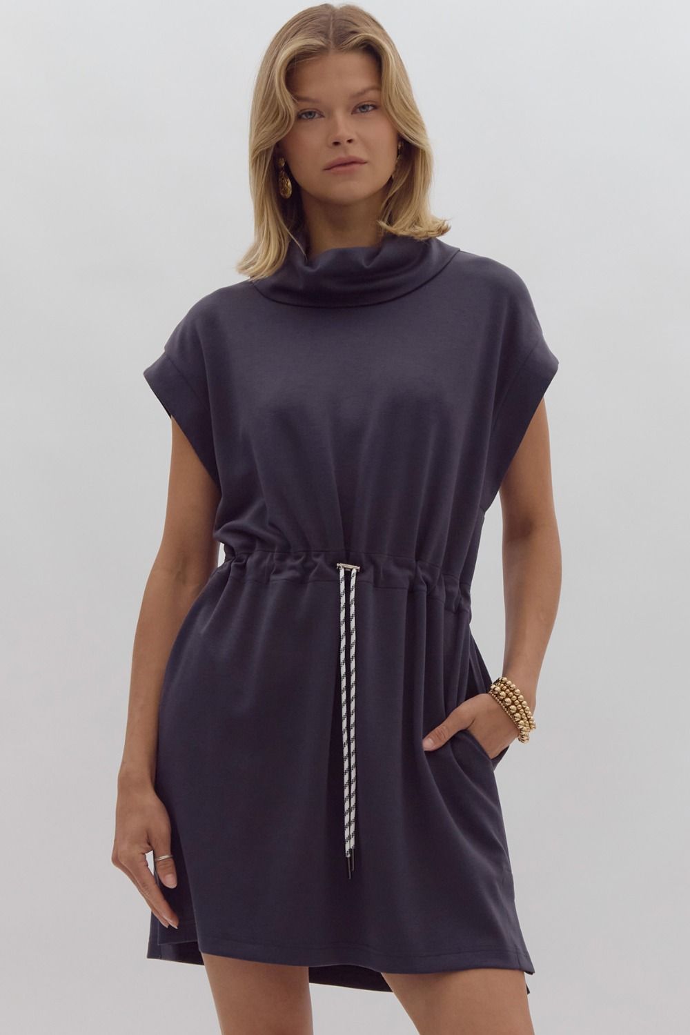 Grey tie waist modal mini dress
