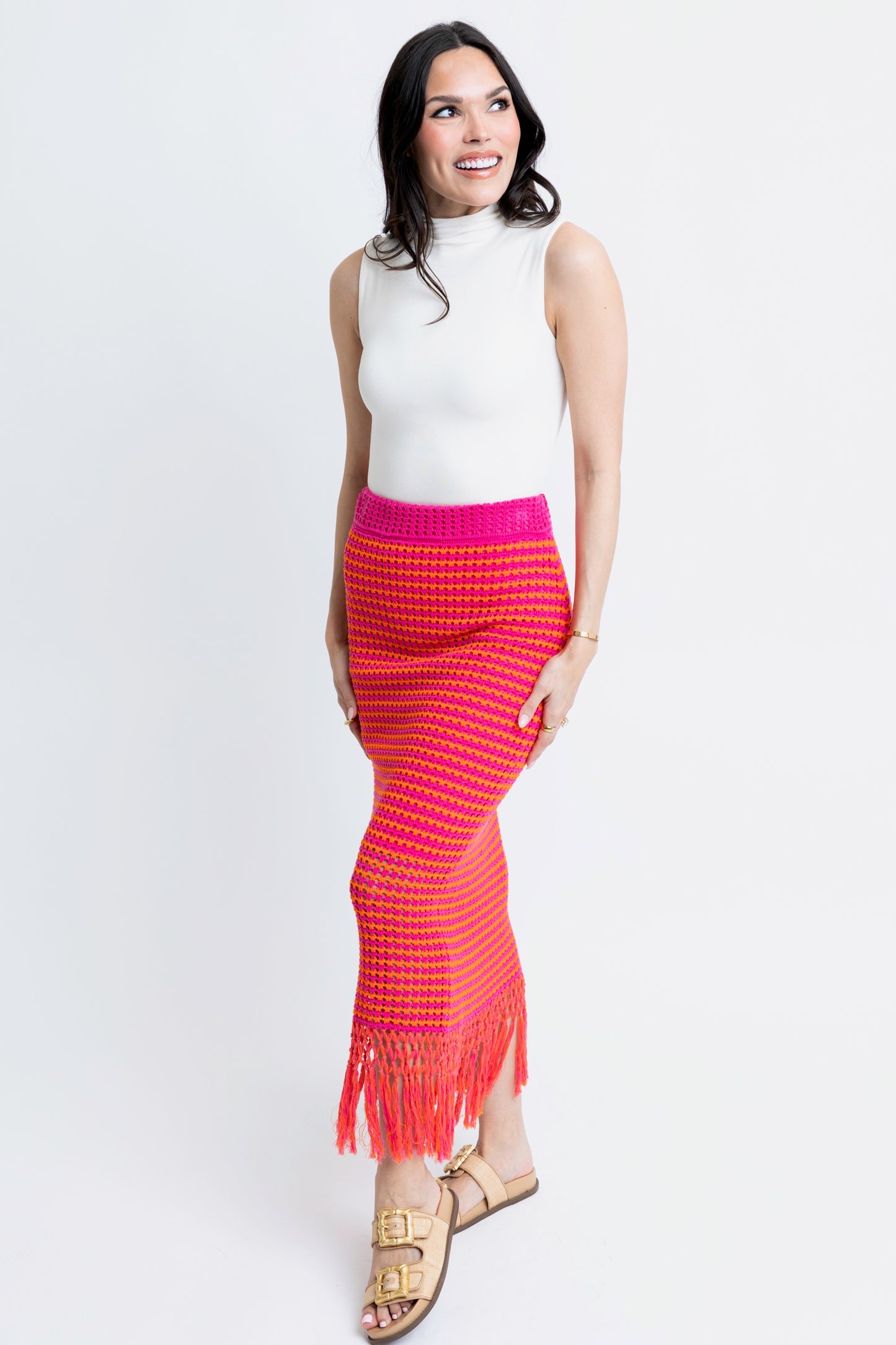 KARLIE Crochet Colorblock Midi Skirt