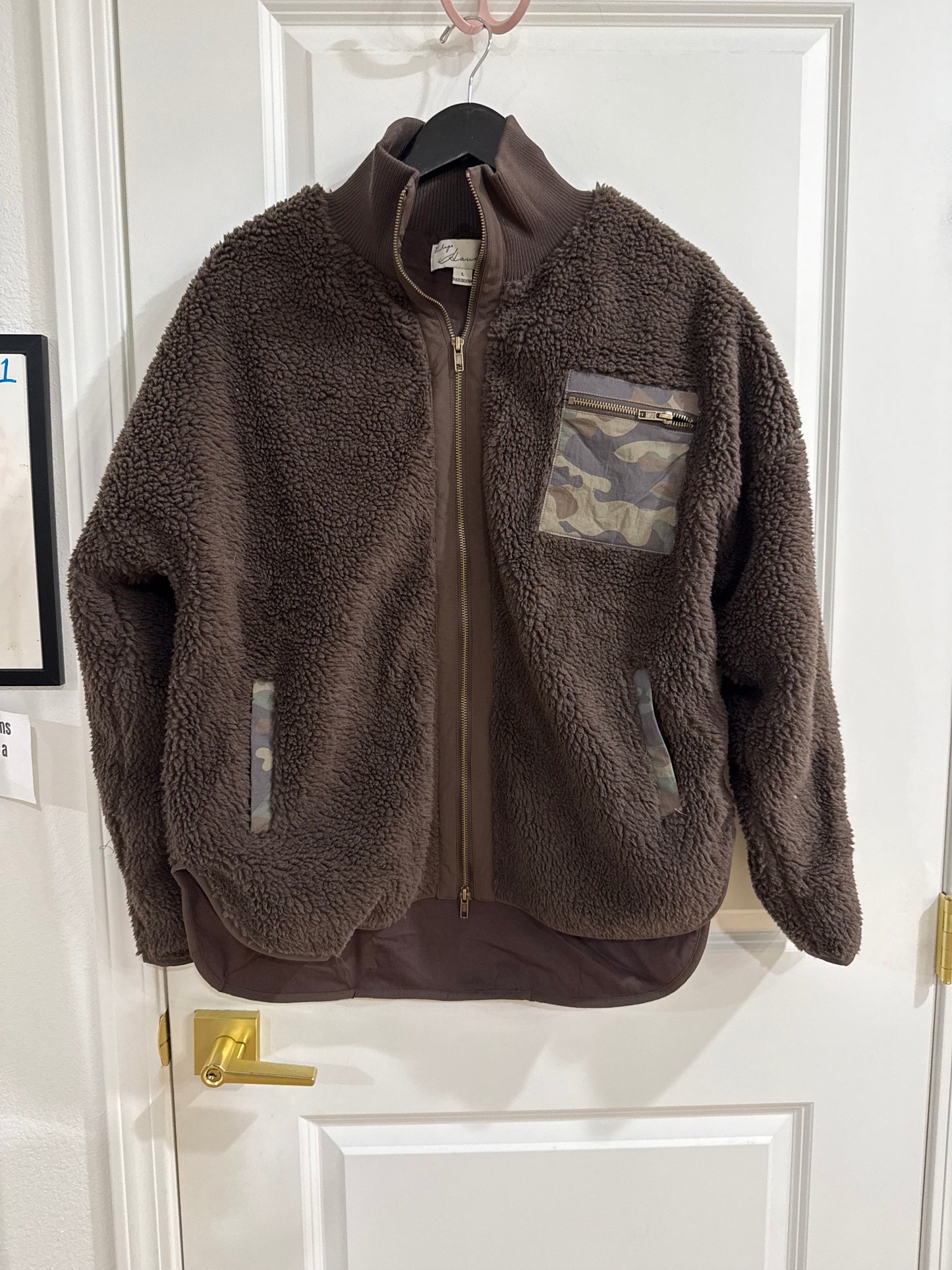 BROWN SHEARLING ZIP FRONT JACKET