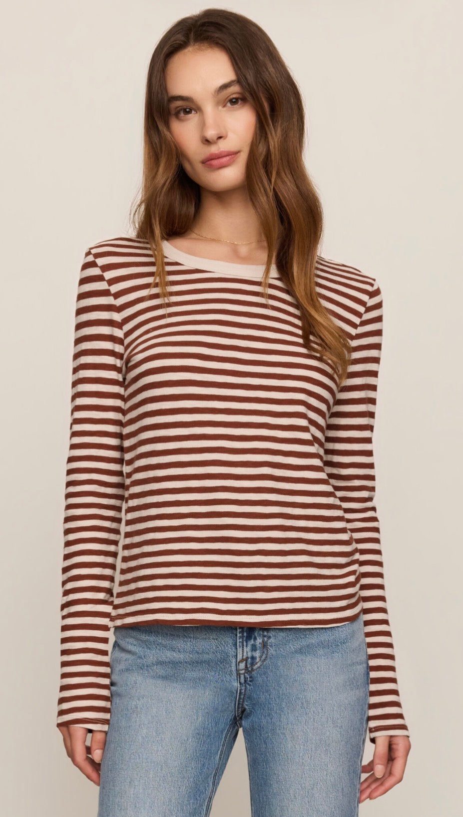 Junie L/S Stripe Slub Tee Dark Rosewood - Z Supply