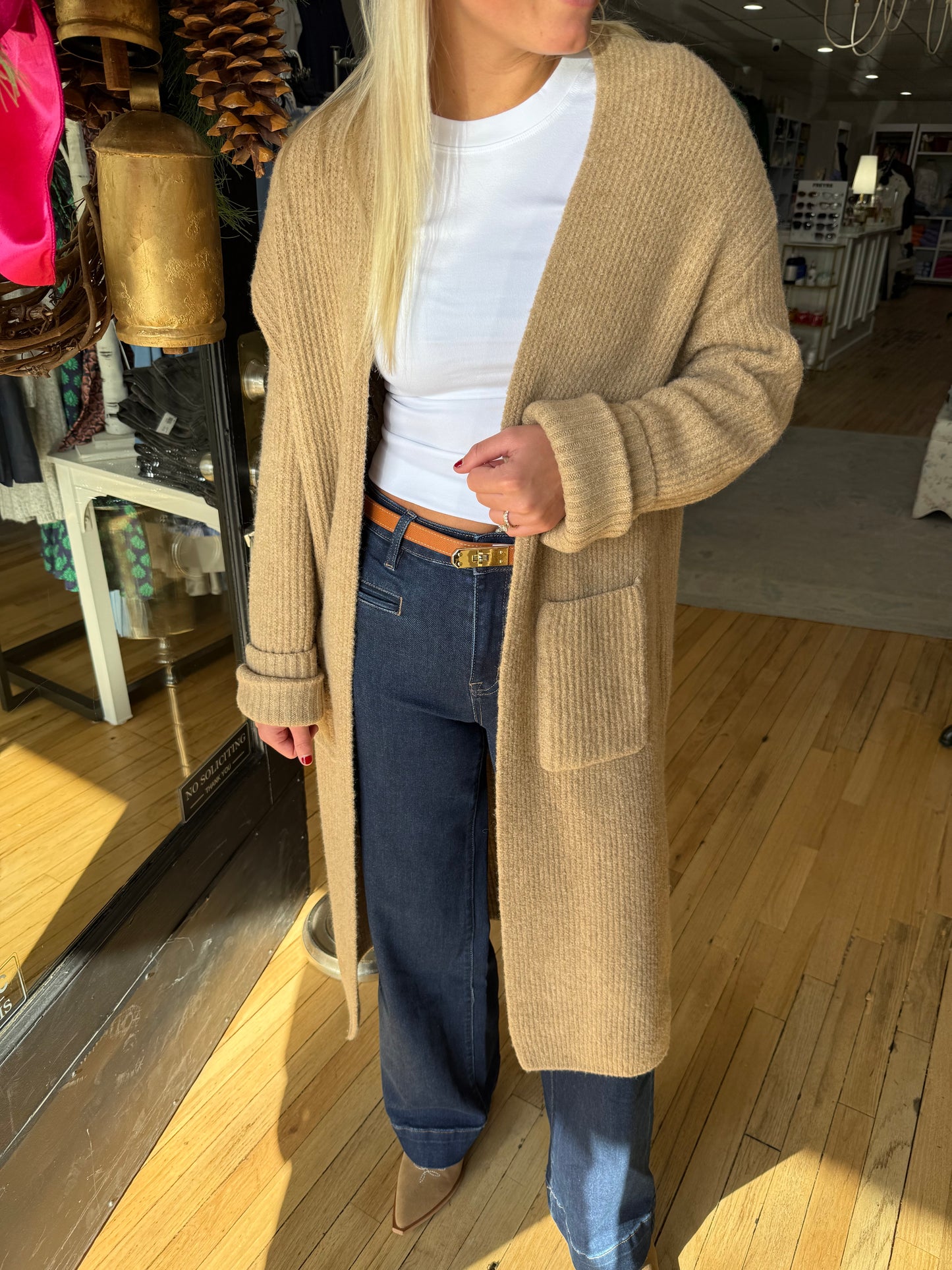 RIBBED KNIT LONGLINE SWEATER CARDIGAN