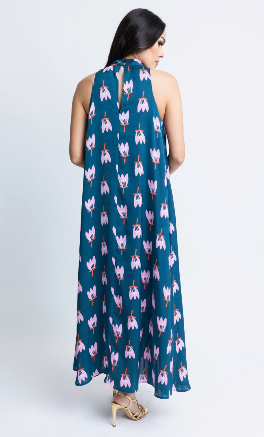 KARLIE Poppy Satin Halter Maxi Dress