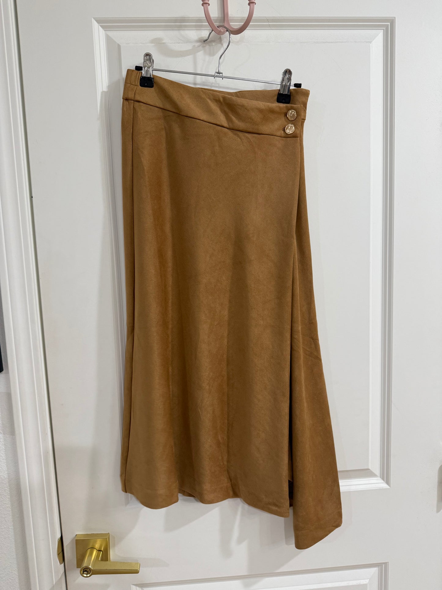 Camel Faux Suede Midi Skirt