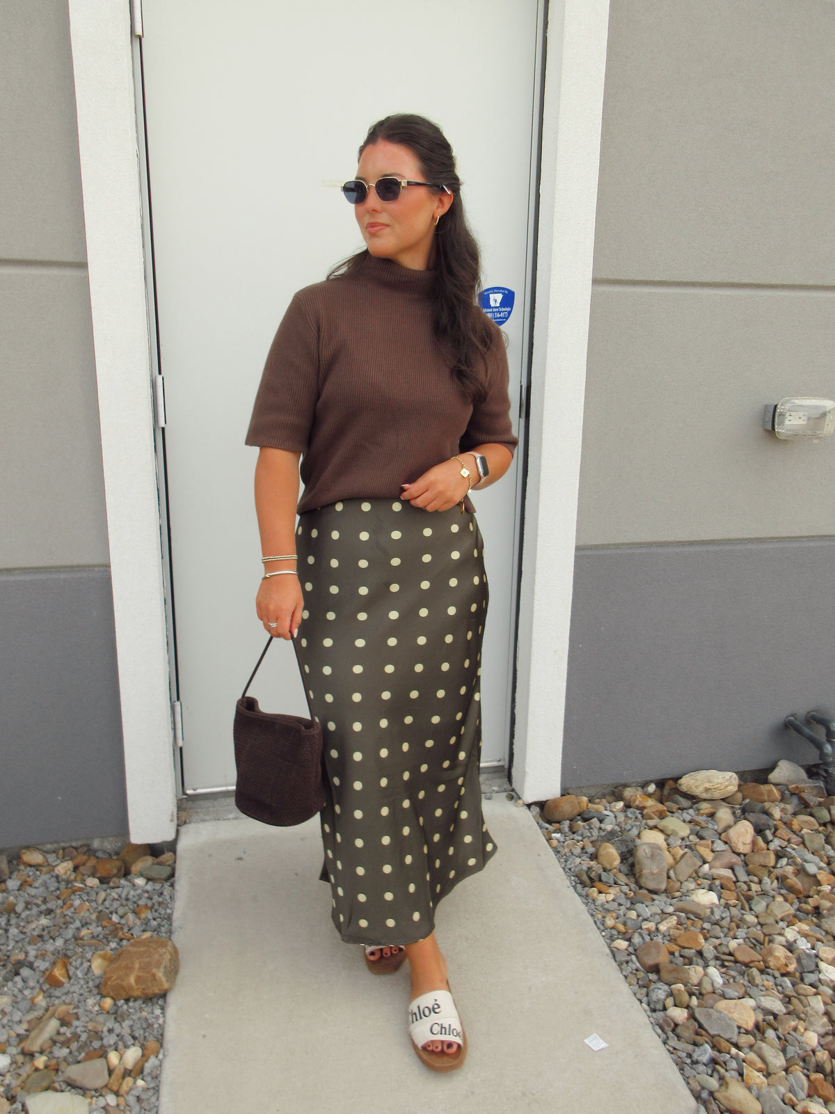 Olive polka dot skirt