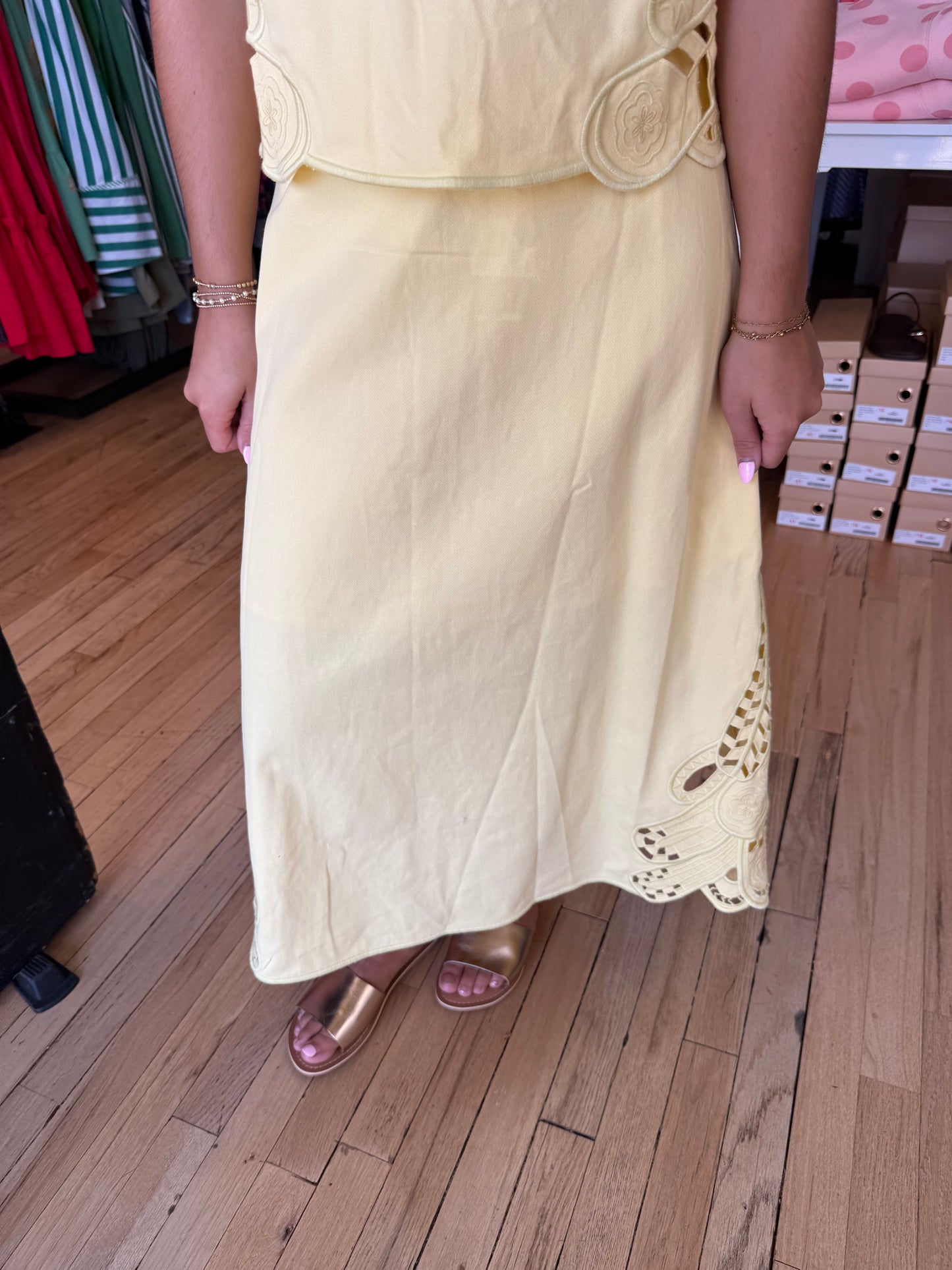 EMBROIDERED TANK AND MIDI SKIRT SET WITH CUT-OUTS
