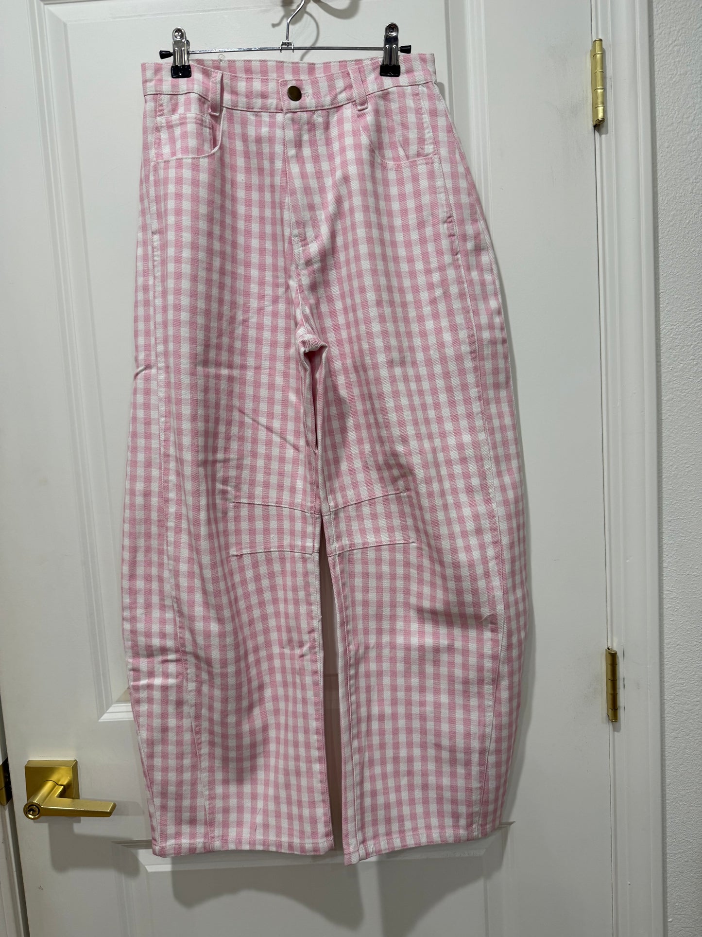 Lt pink gingham barrel pant