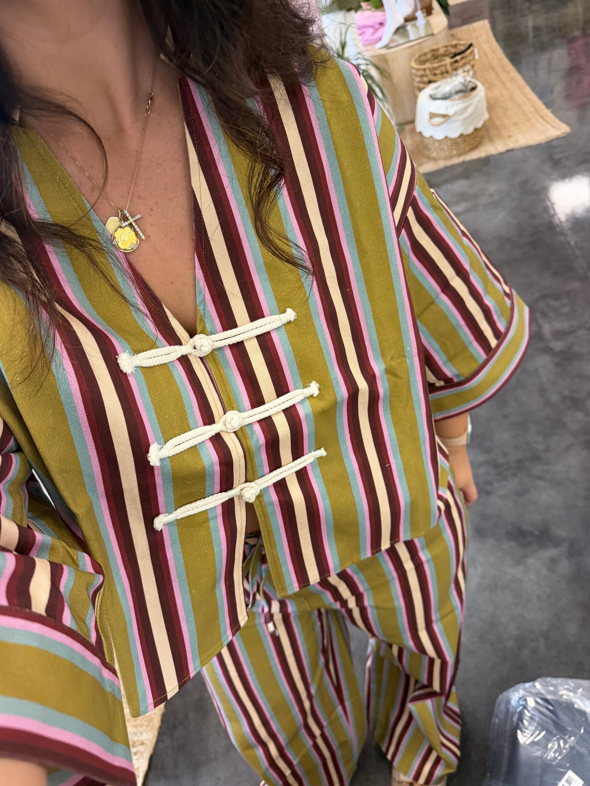 PINK/BURGUNDY STRIPE PANT SET