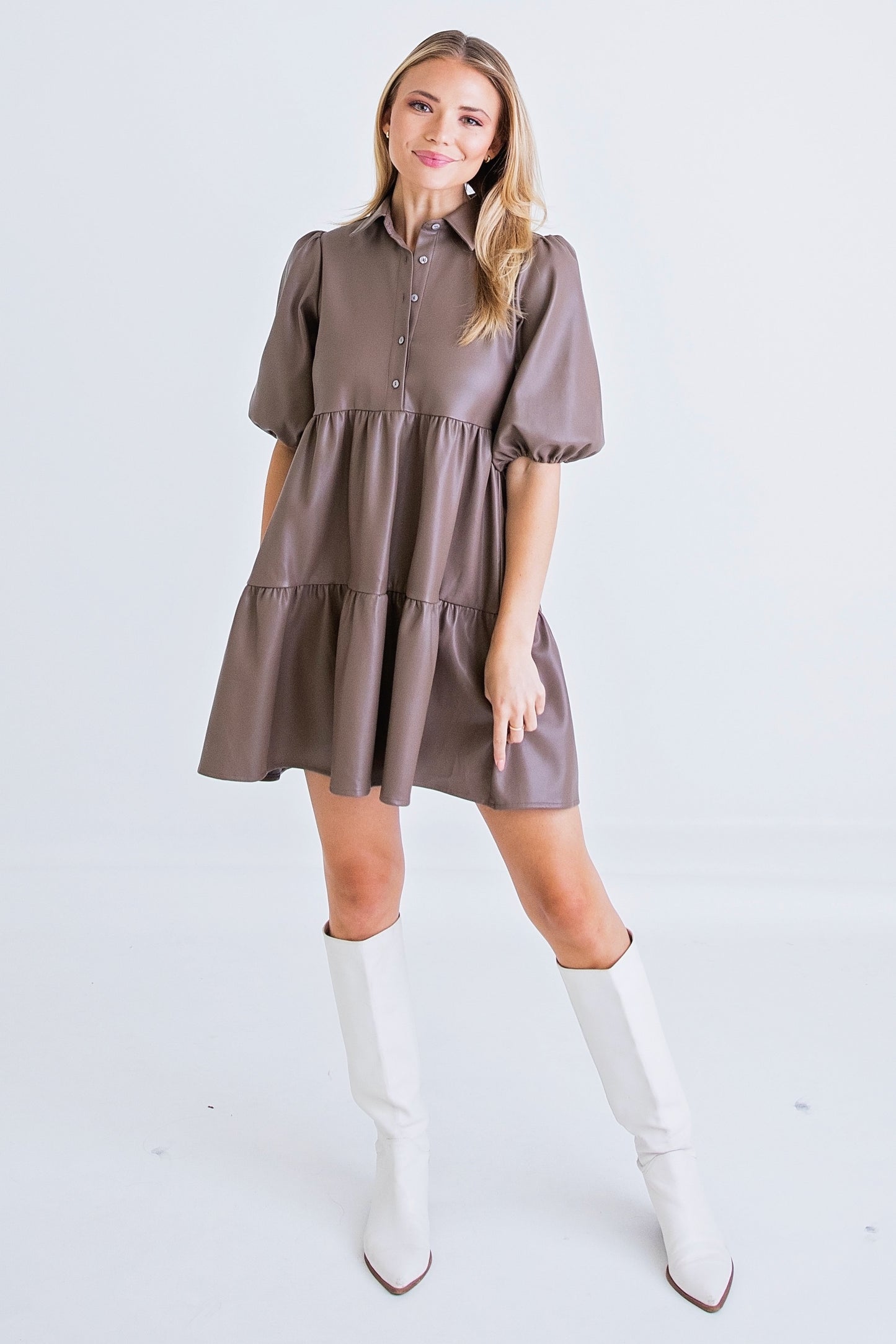 Solid Pleather Tier Dress by KARLIE