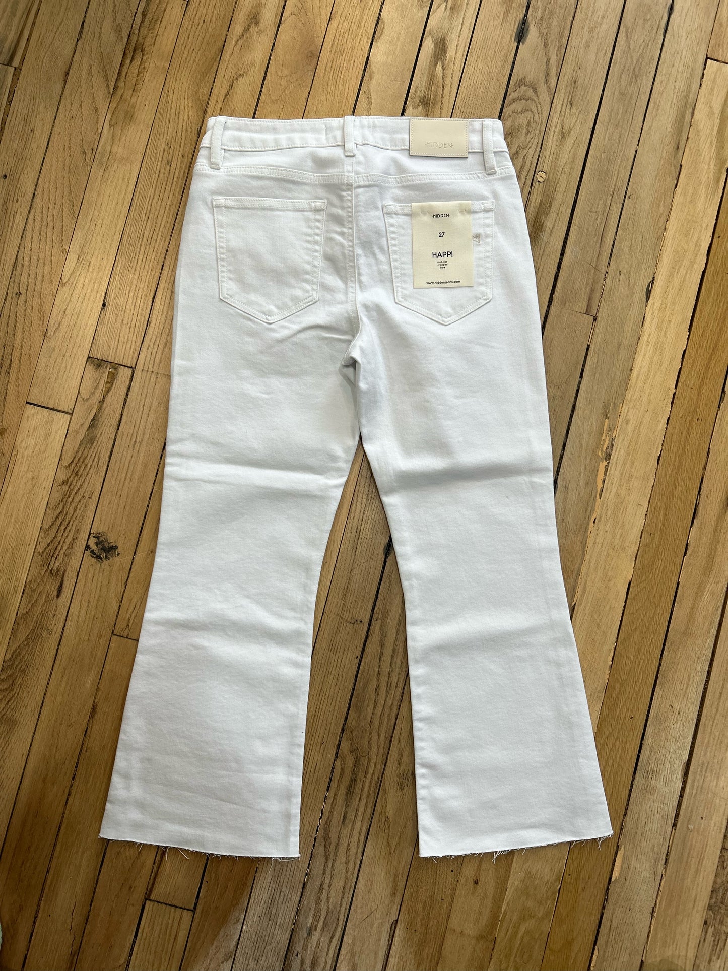 HIDDEN Happi mid rise crop flare white jean
