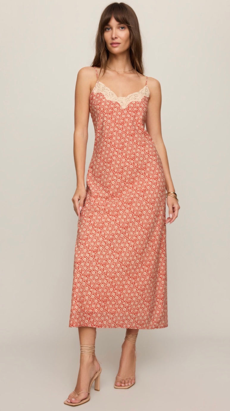 Emela Iris Floral Midi Dress Chili Pepper