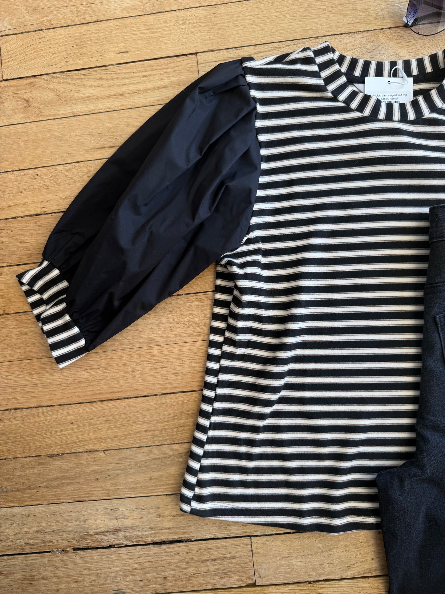 black/cream striped knit top