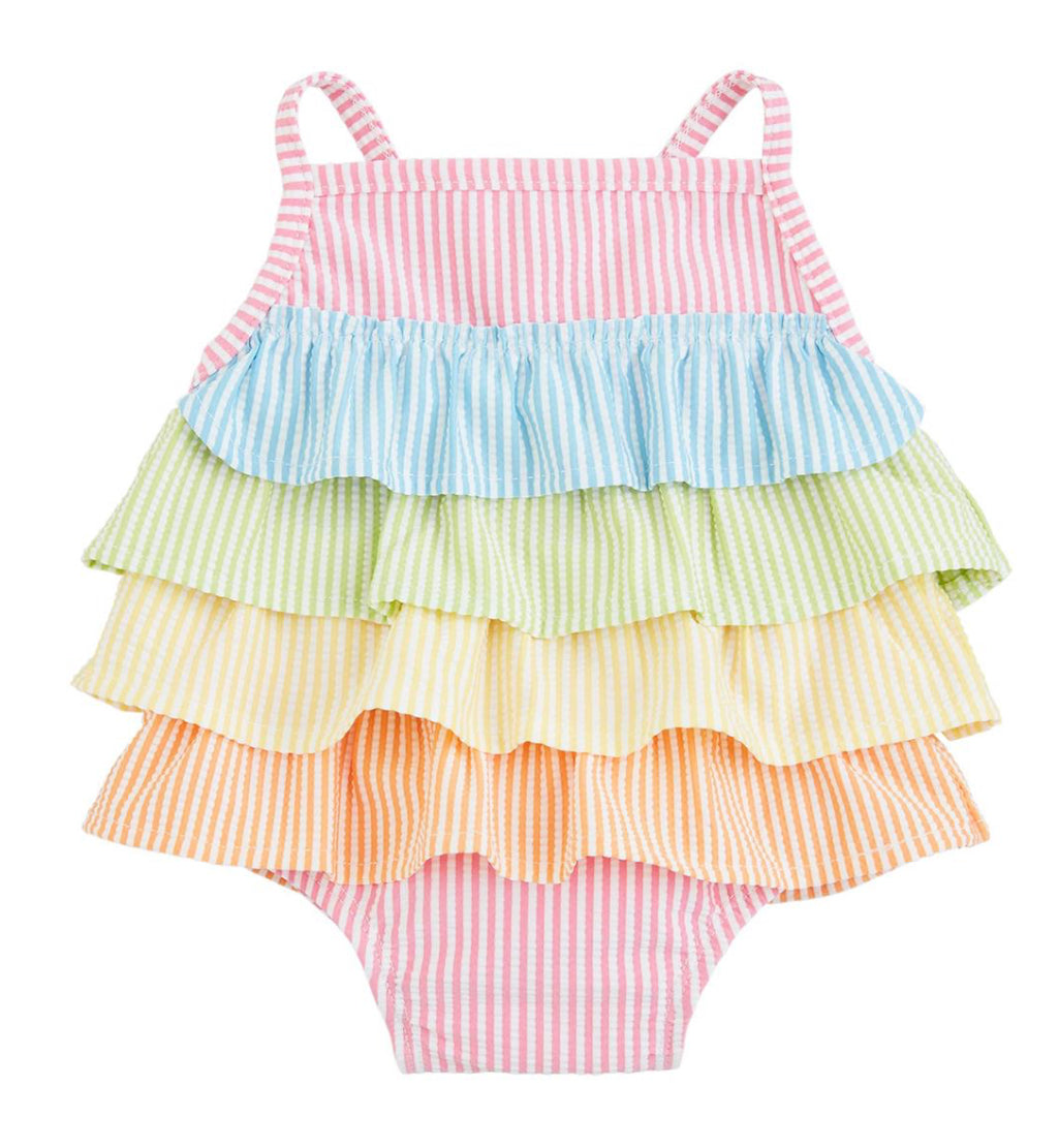 Seersucker Ruffle Swimsuit