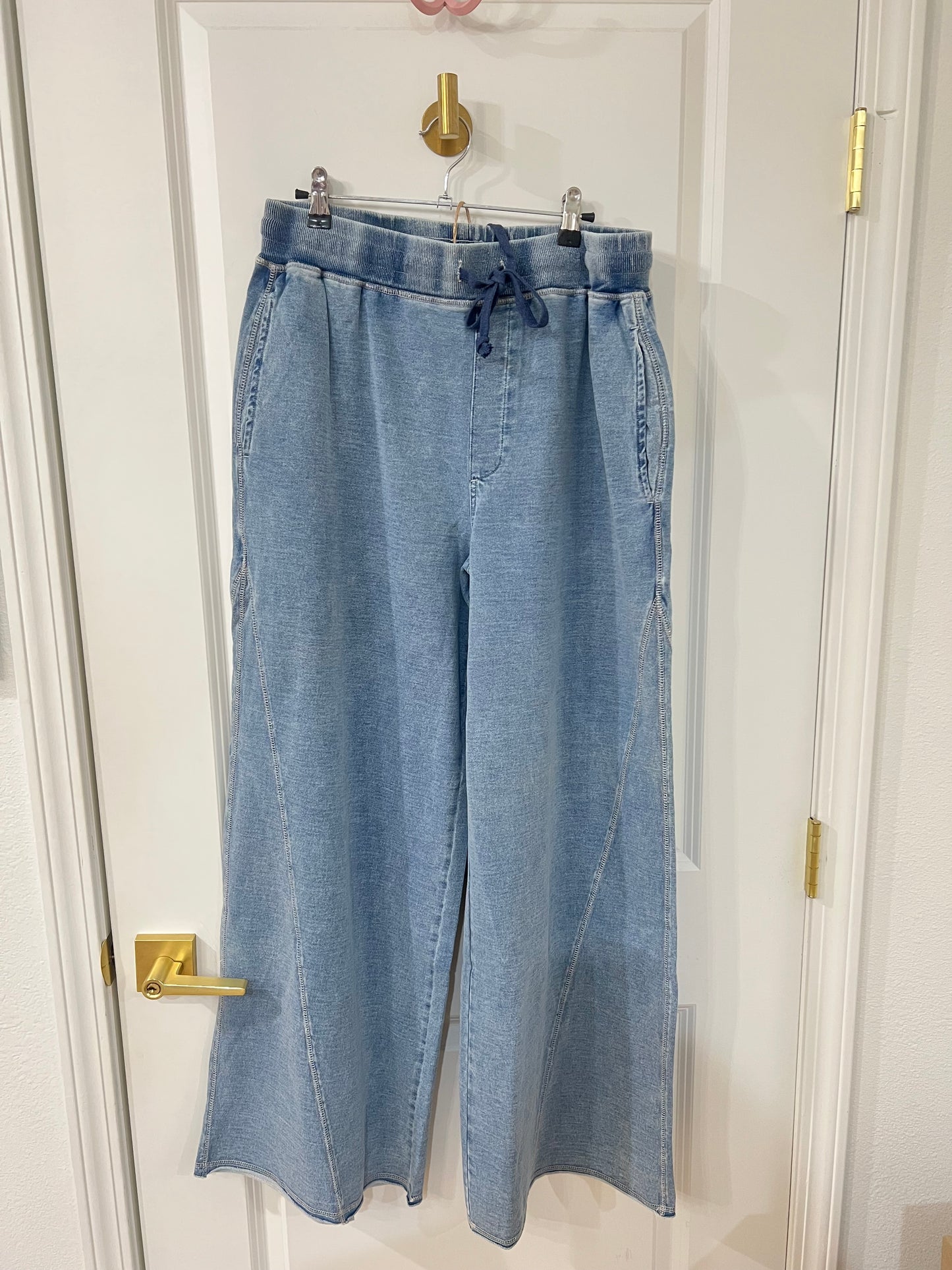 light denim terry knit pant