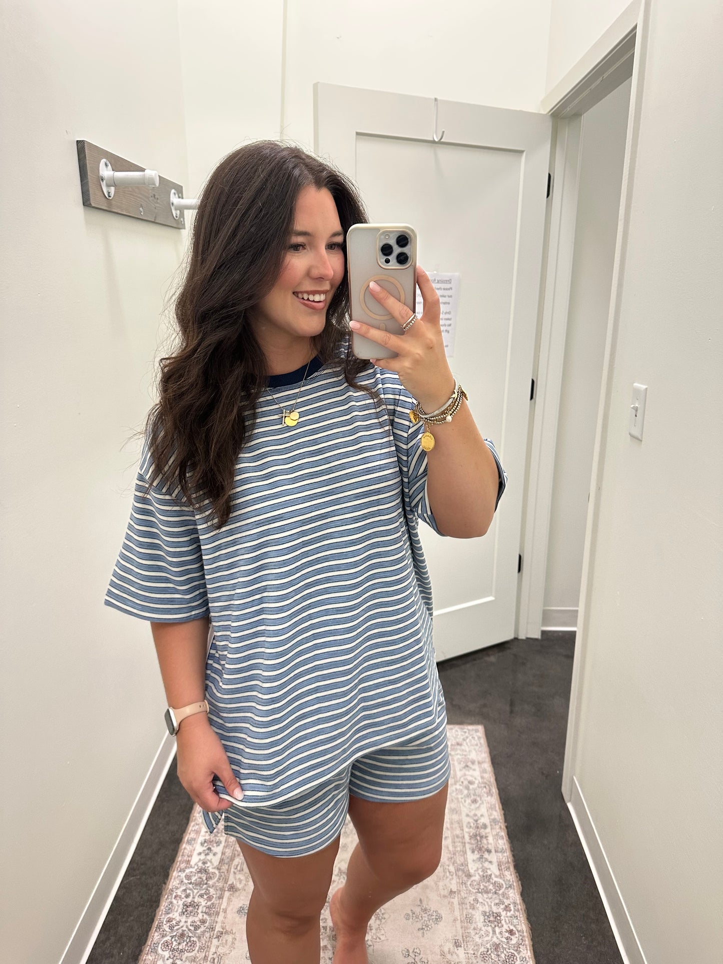 Blue striped short set