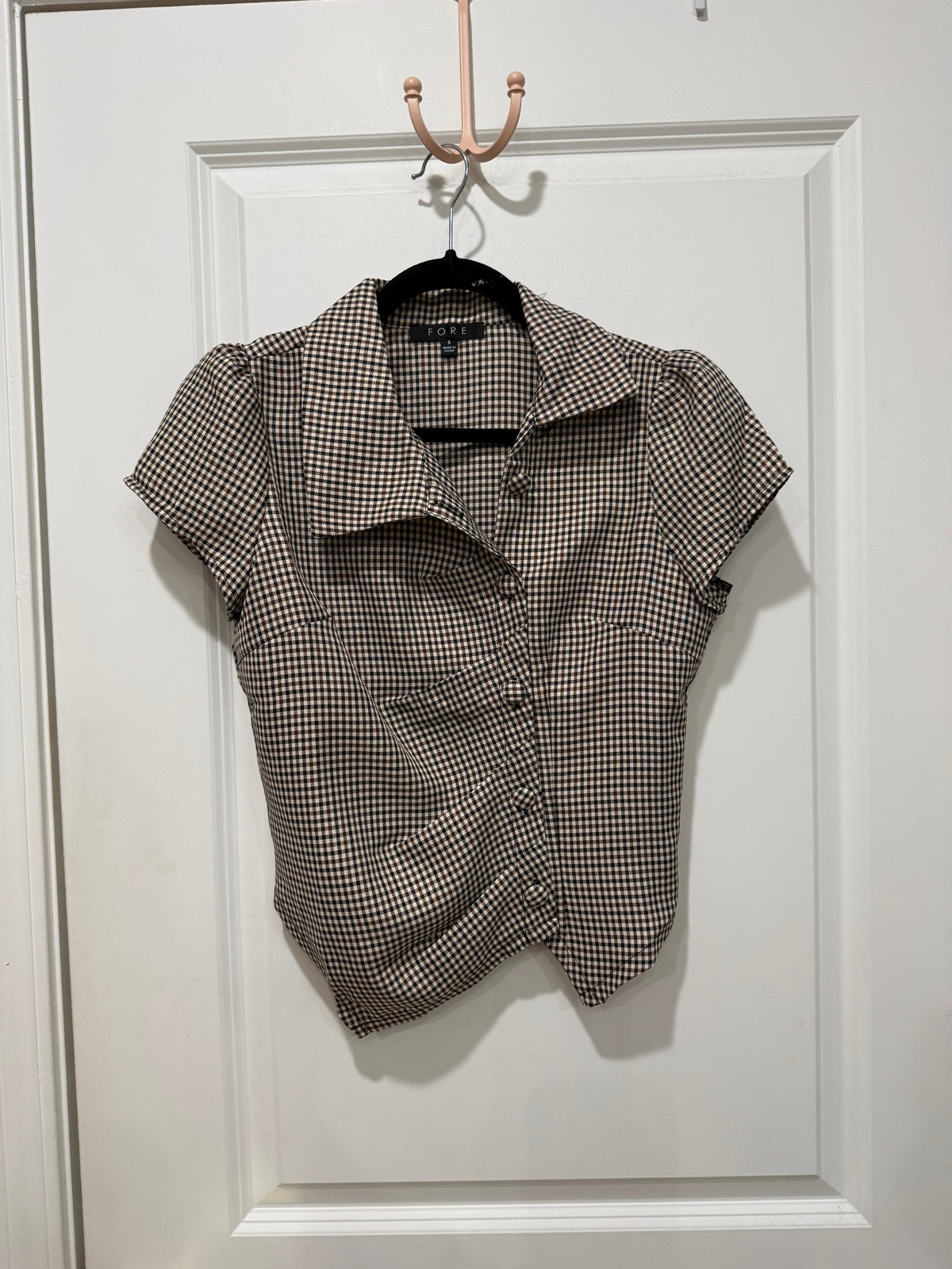 anna asymmetric plaid top