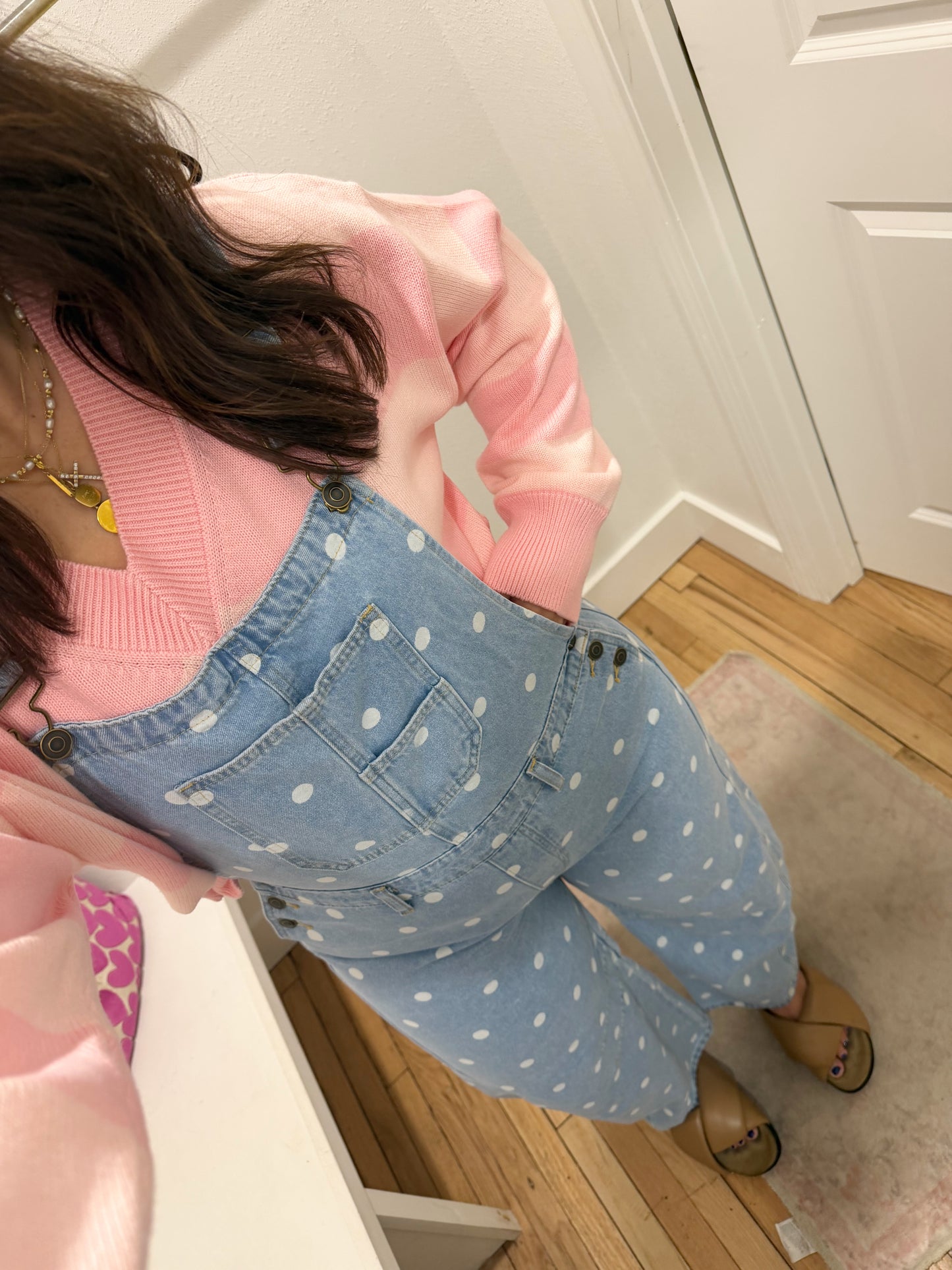 Denim polka dot overalls
