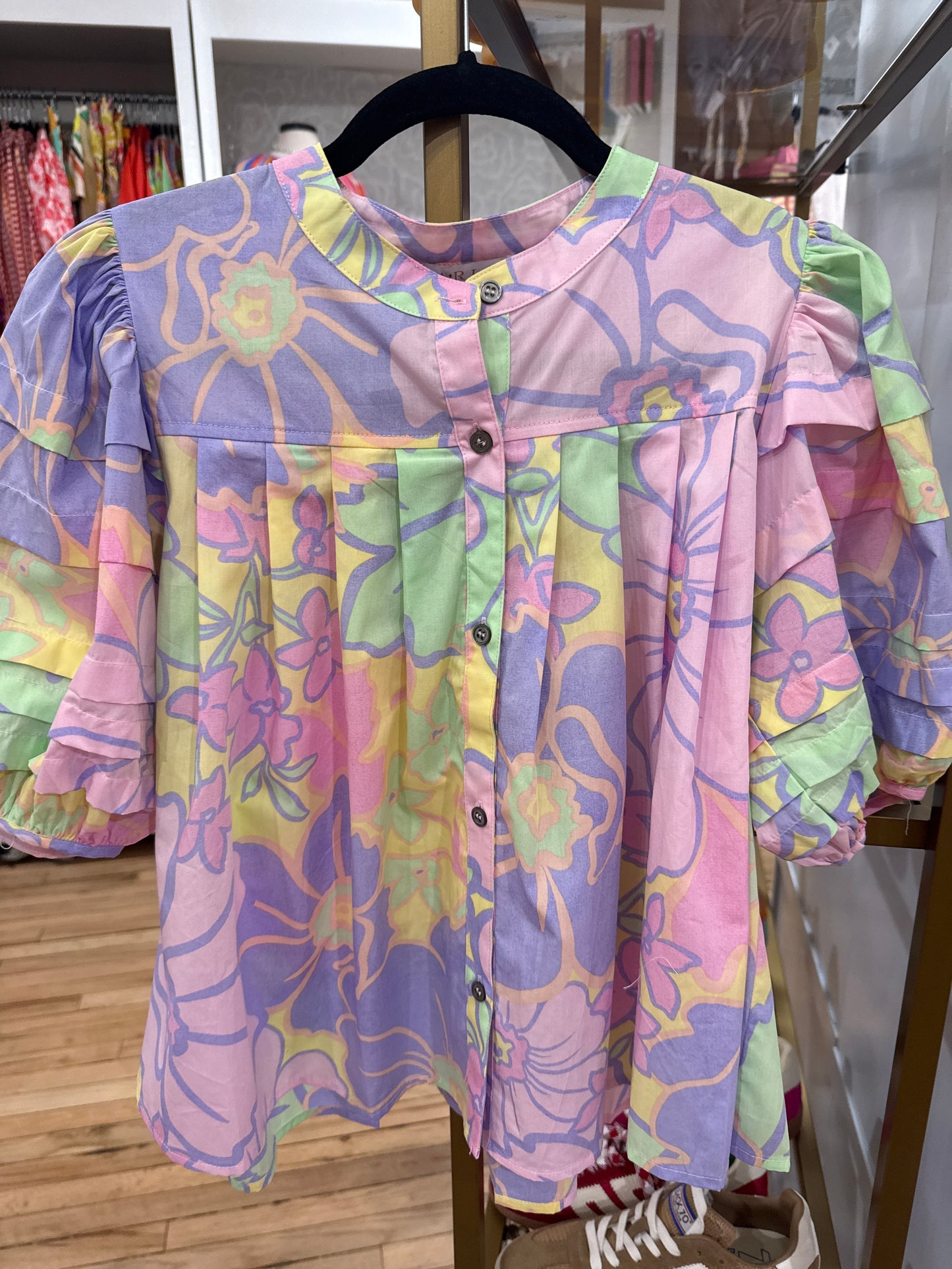 Floral Pleat Sleeve top - KARLIE