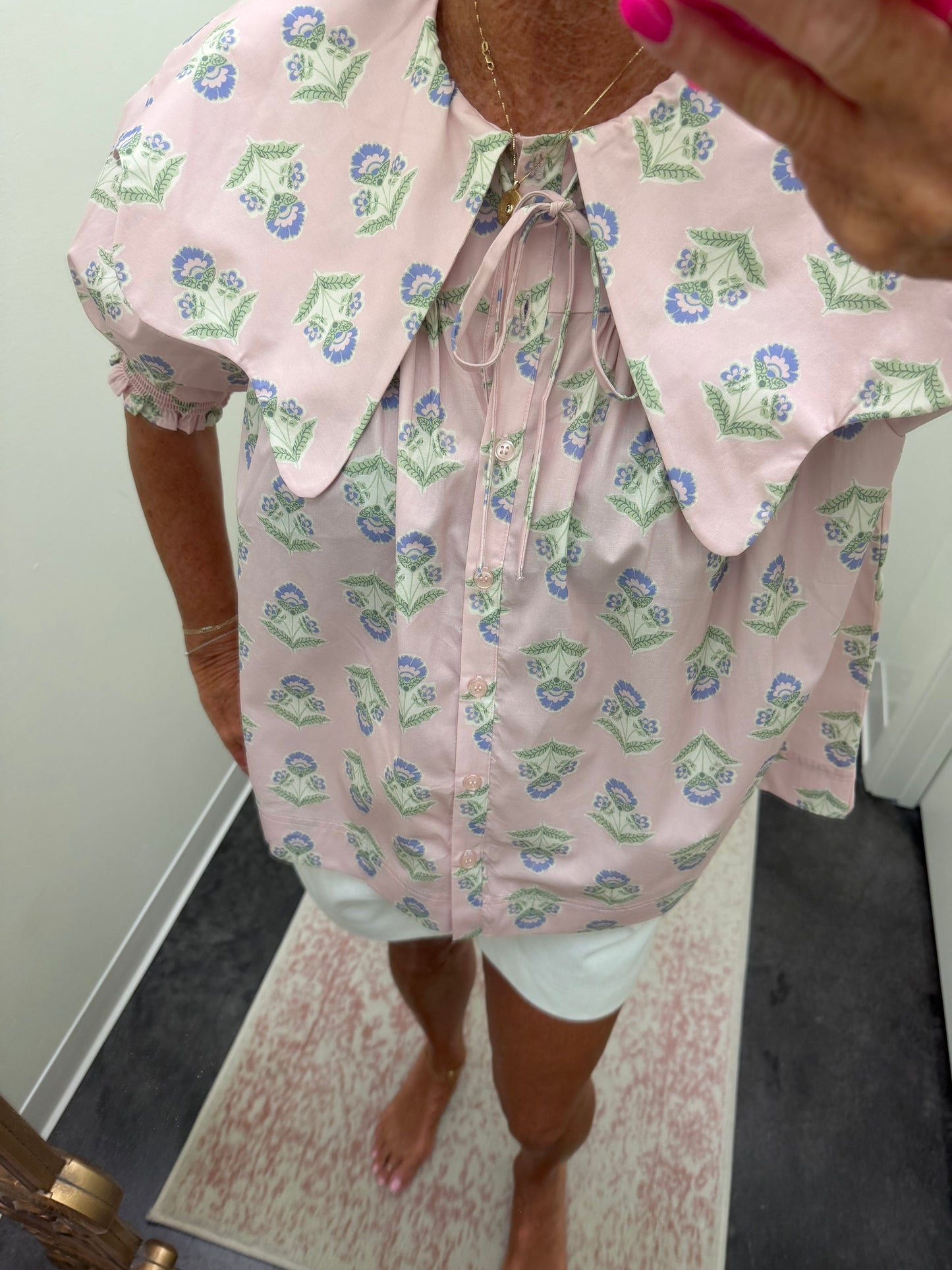 FRENCH FLORAL RUFFLE PUFF SLV TOP - Karlie