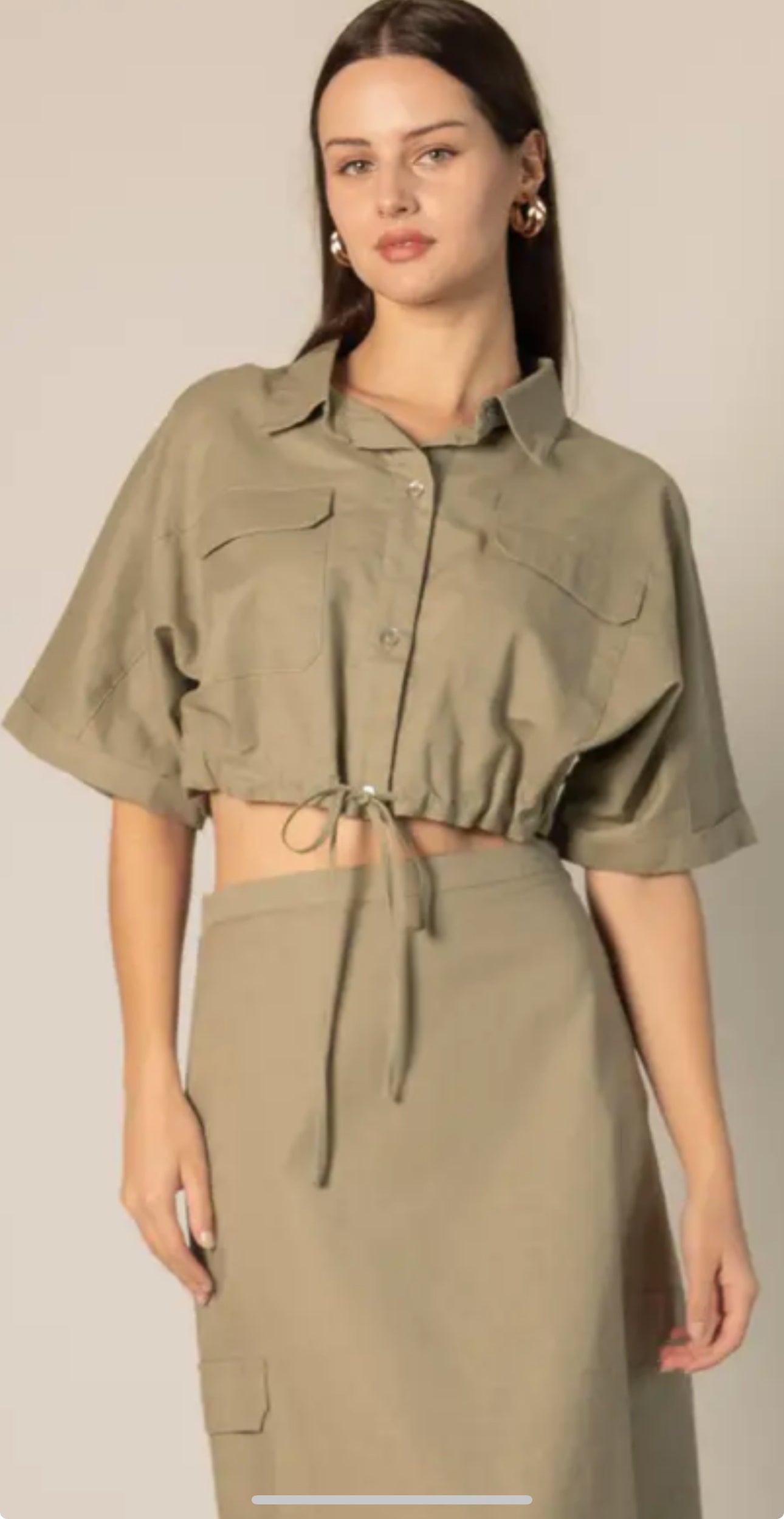 Linen Blend Cargo Skirt