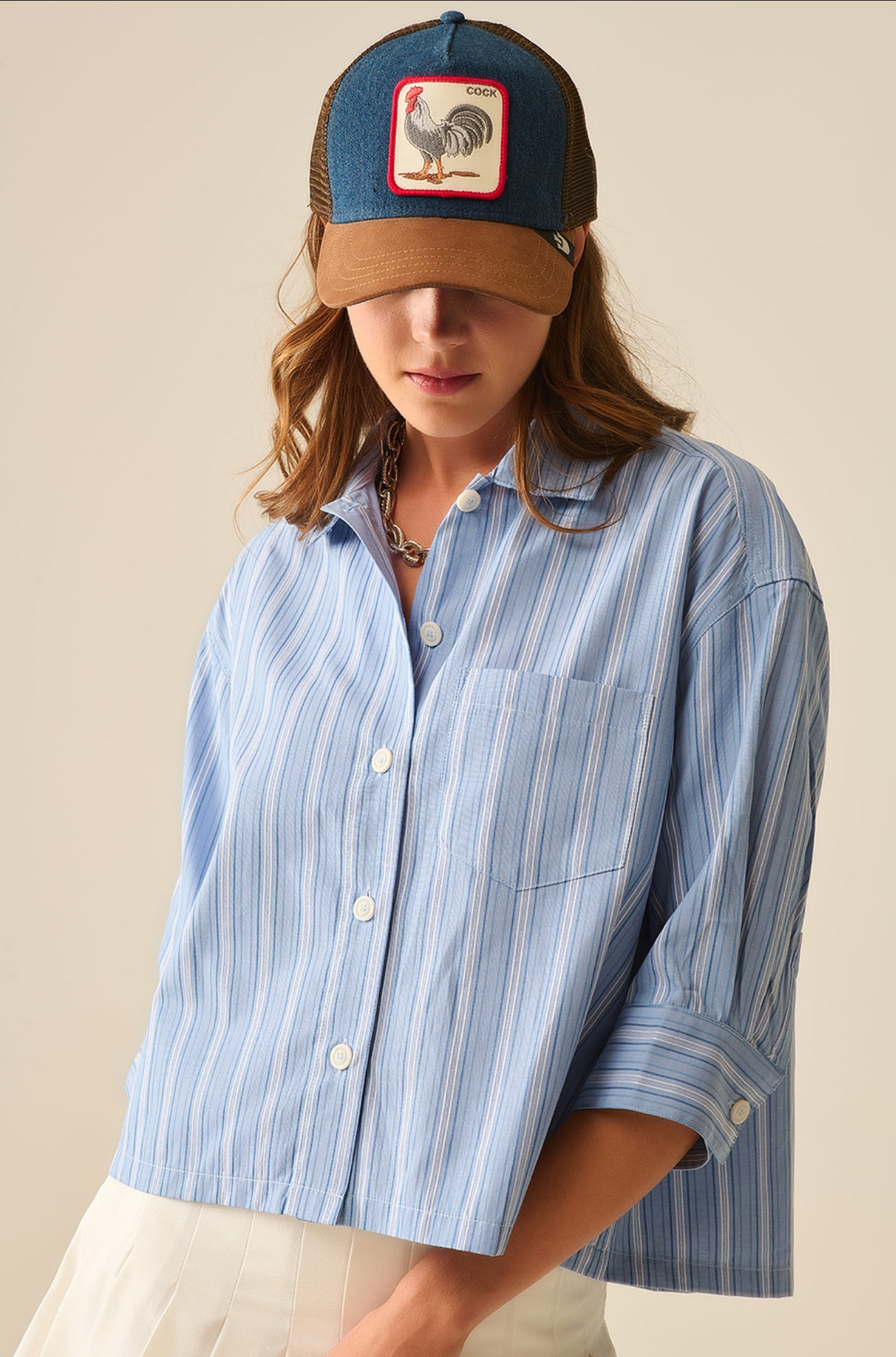 Relaxed fit Cropped Striped Shirt