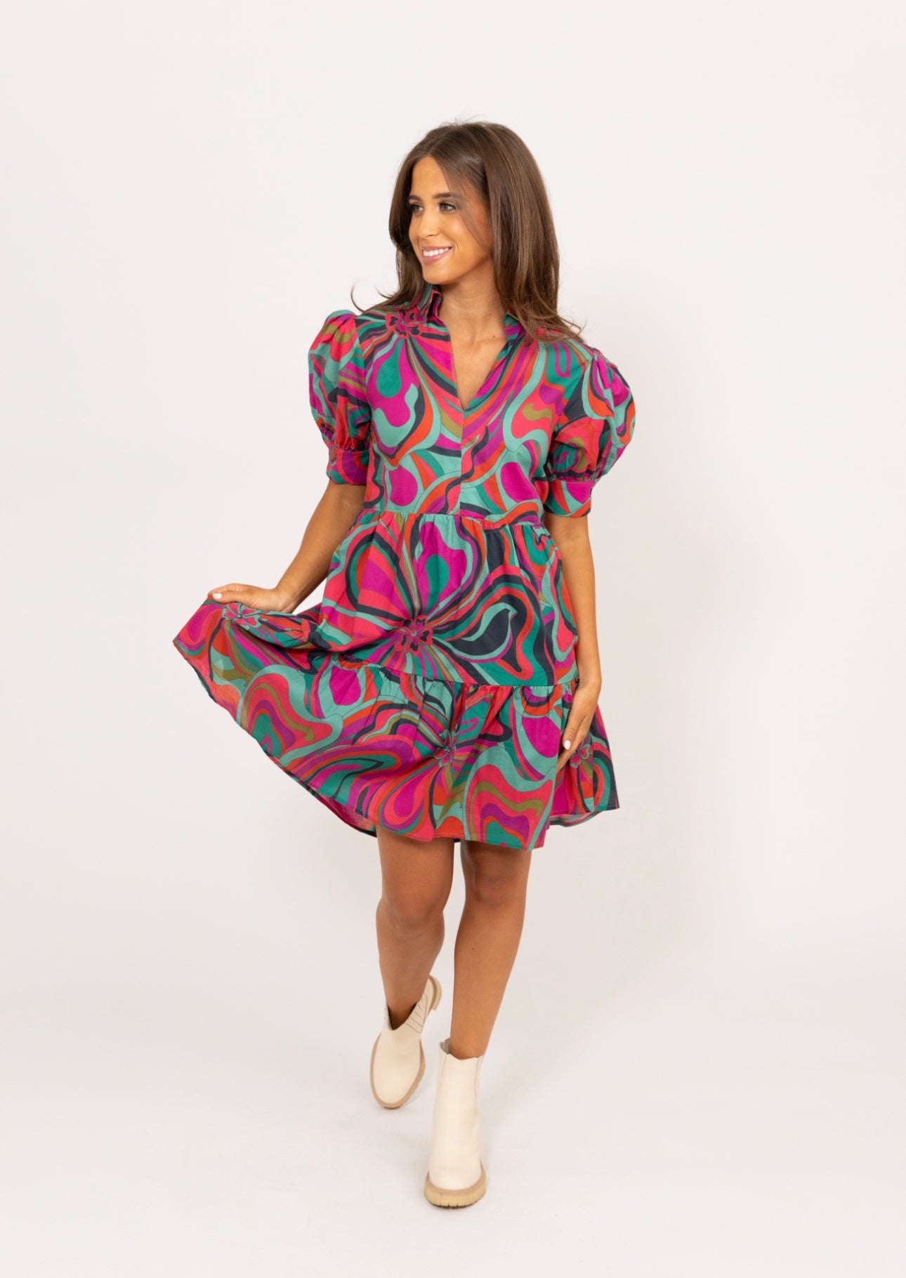 Multi (Jewel) Swirl Vneck Collar Dress by KARLIE