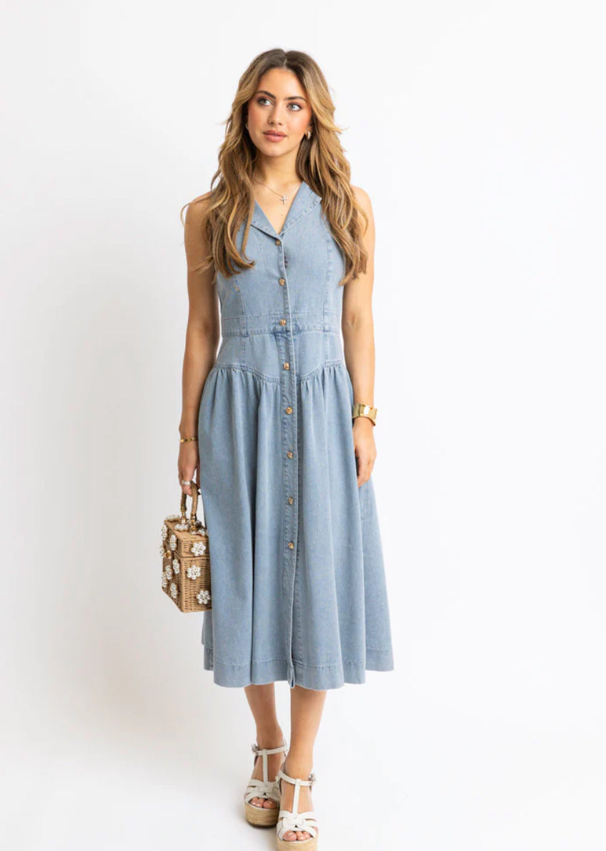 Denim 80s maxi shirt dress by KARLIE
