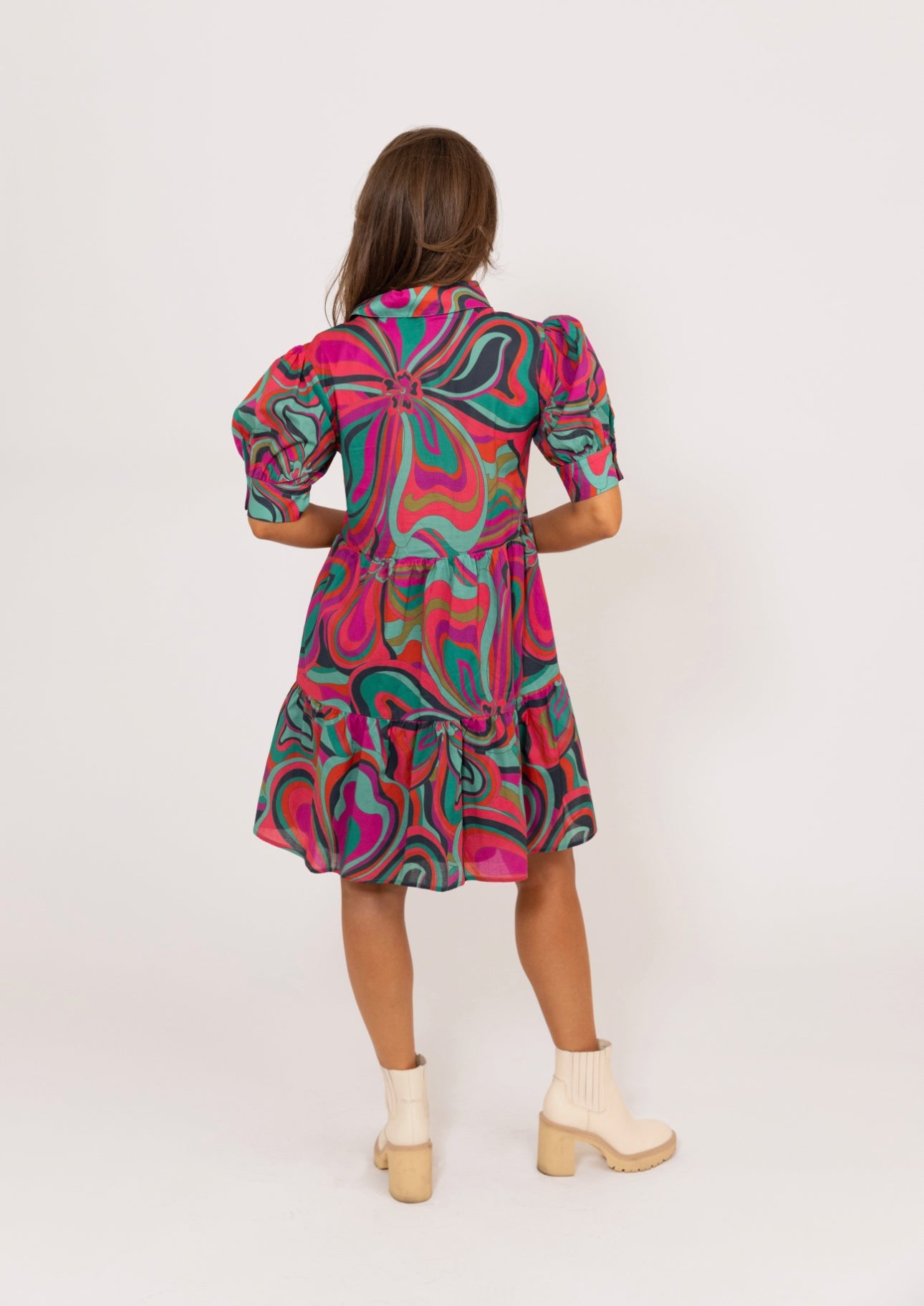 Multi (Jewel) Swirl Vneck Collar Dress by KARLIE