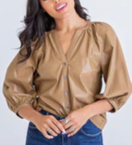 Solid Pleather Button Top by Karlie was $69 *final sale*