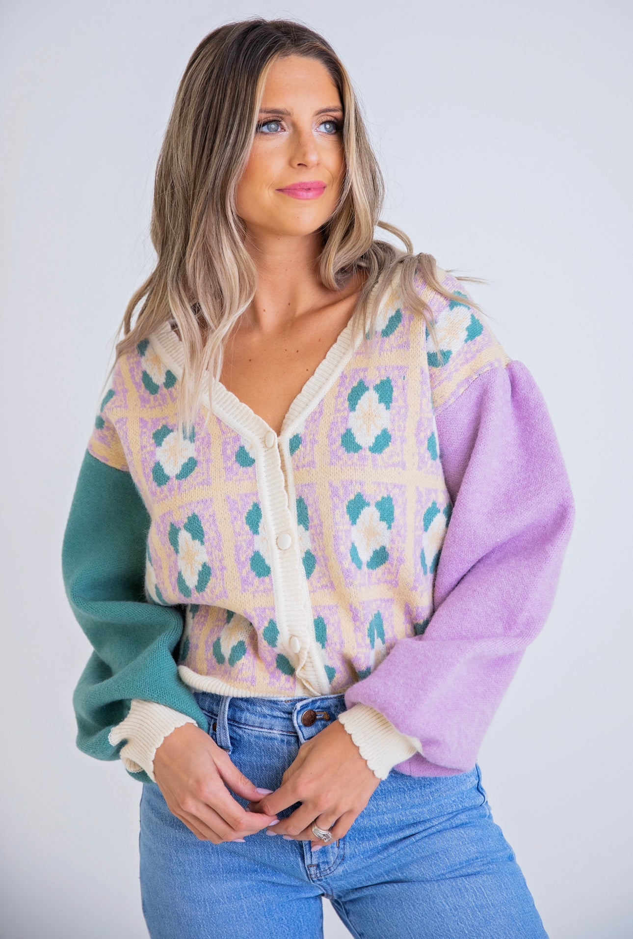 Floral Vintage Button Cardigan Sweater by KARLIE