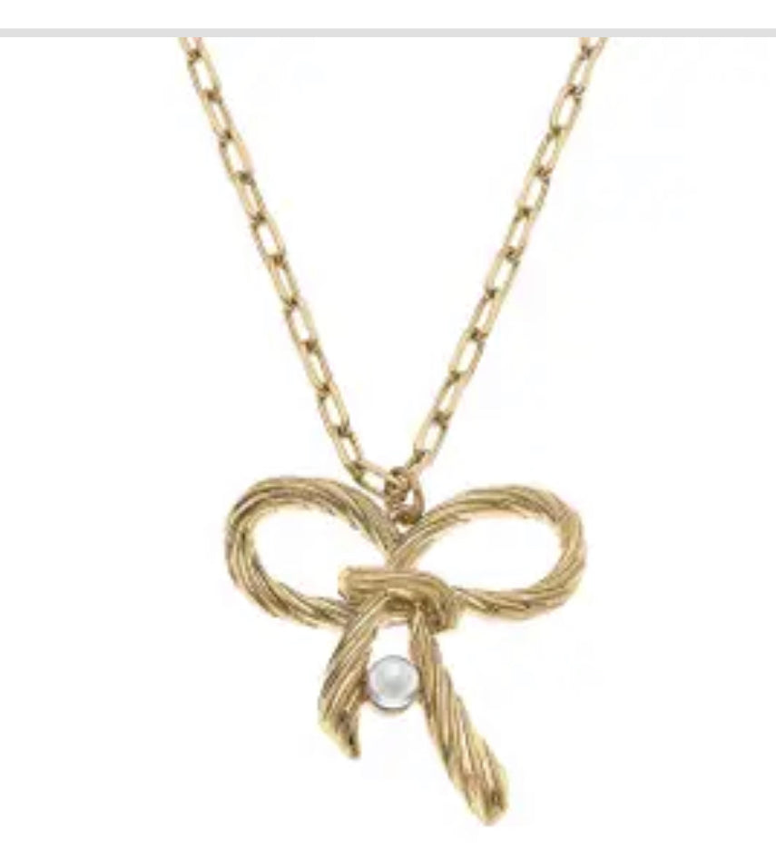 Amy Bow and Pearl Necklace