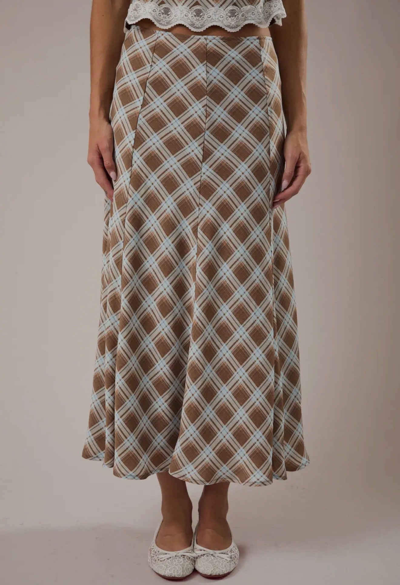Plaid midi skirt