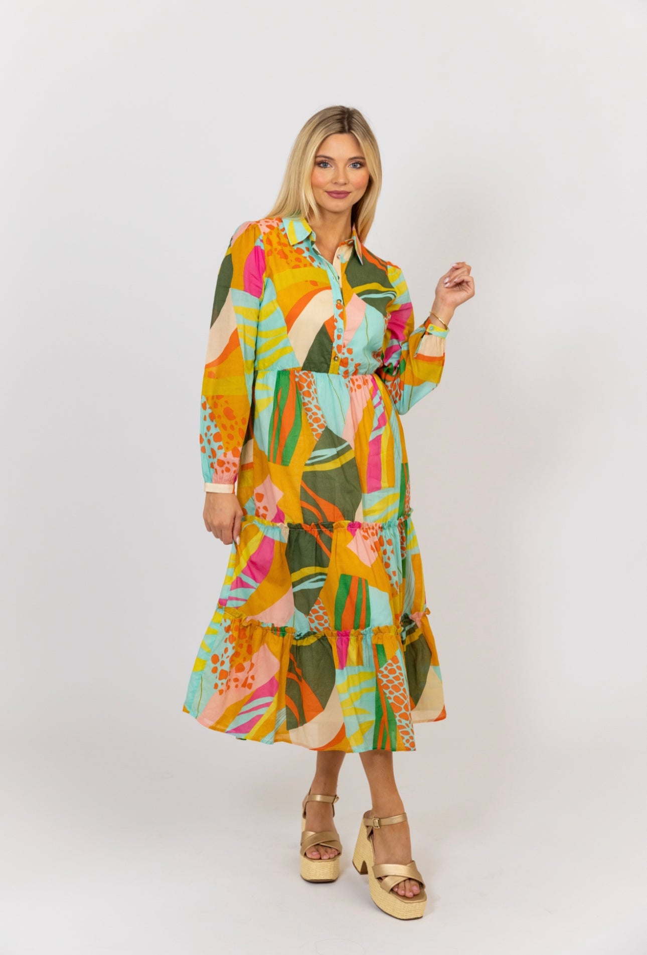 Multi Abstract Zebra Tier Maxi Dress by KARLIE