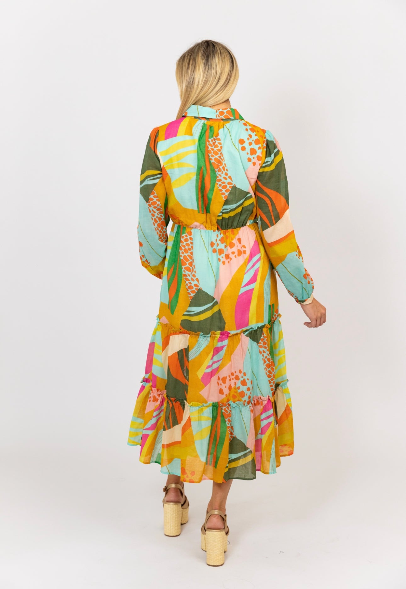 Multi Abstract Zebra Tier Maxi Dress by KARLIE