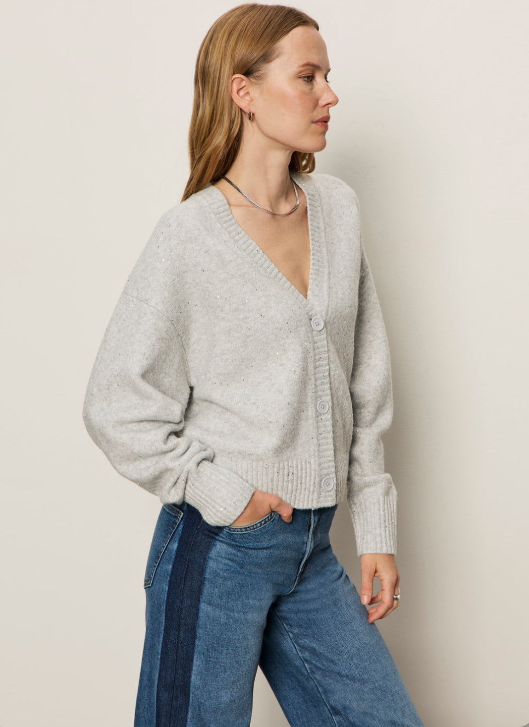 shimmer cardi heather grey sparkle