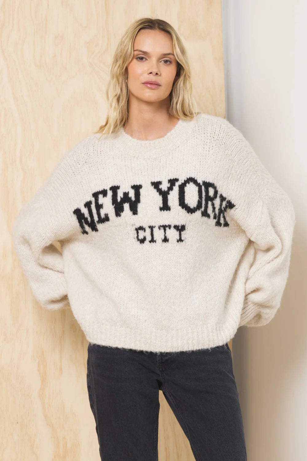 ecru w black "NY" Destination sweater