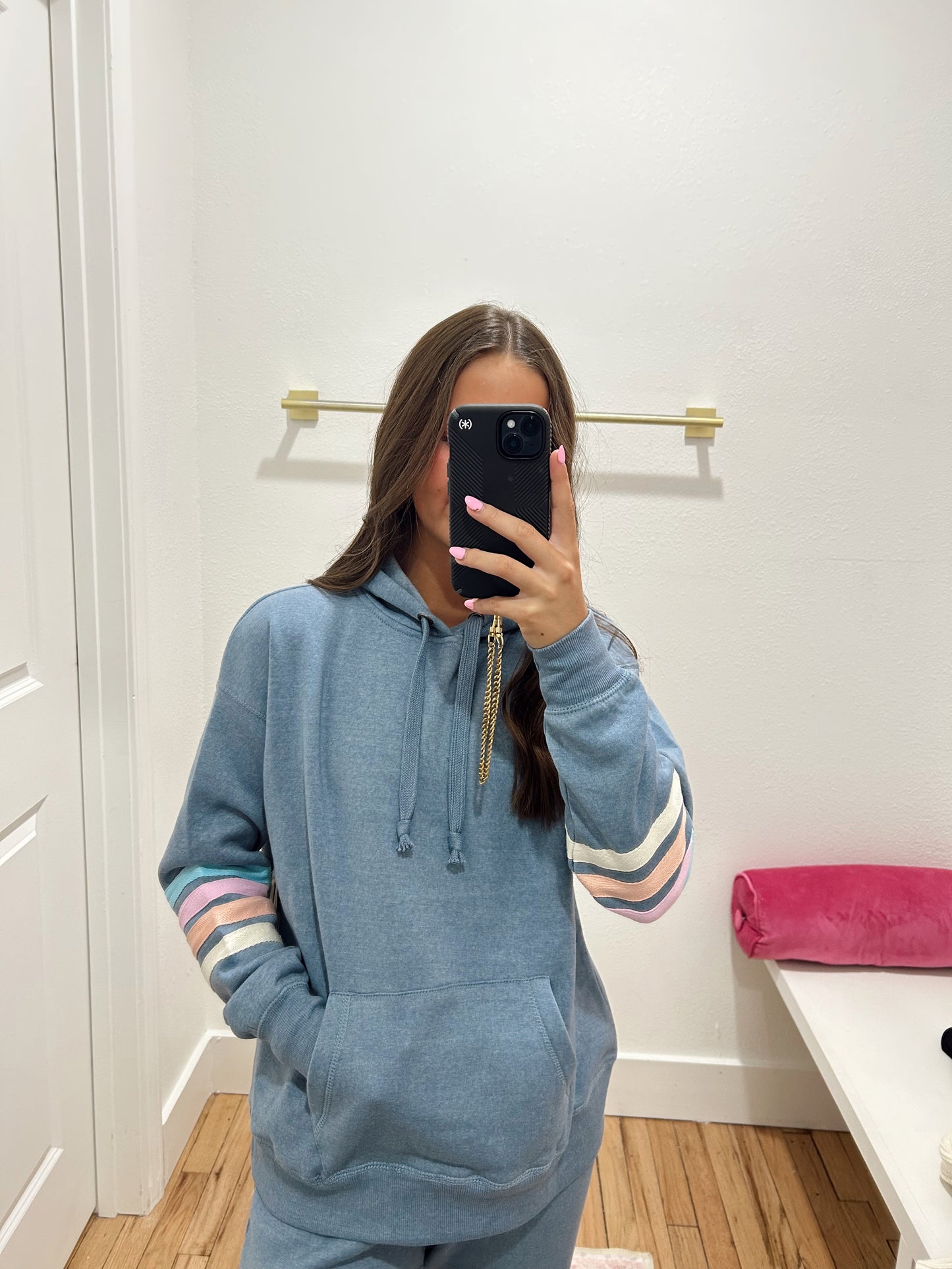 denim pastel stripe jogger set