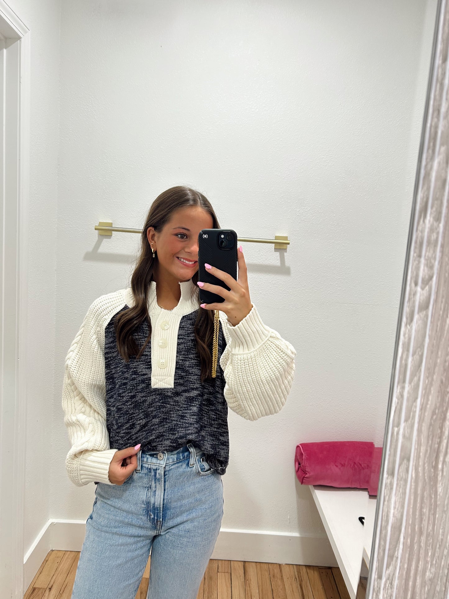 ivory cable knit sleeve sweater top