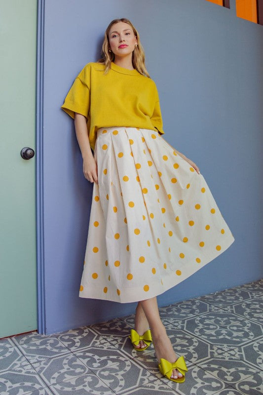 yellow polka dot midi skirt