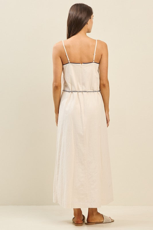 Natural star embroidered midi dress