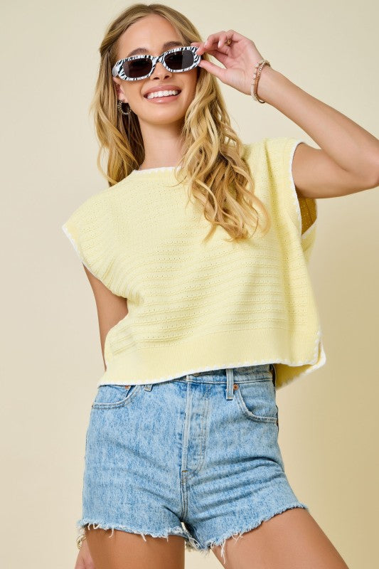 Sleeveless stitch yellow top