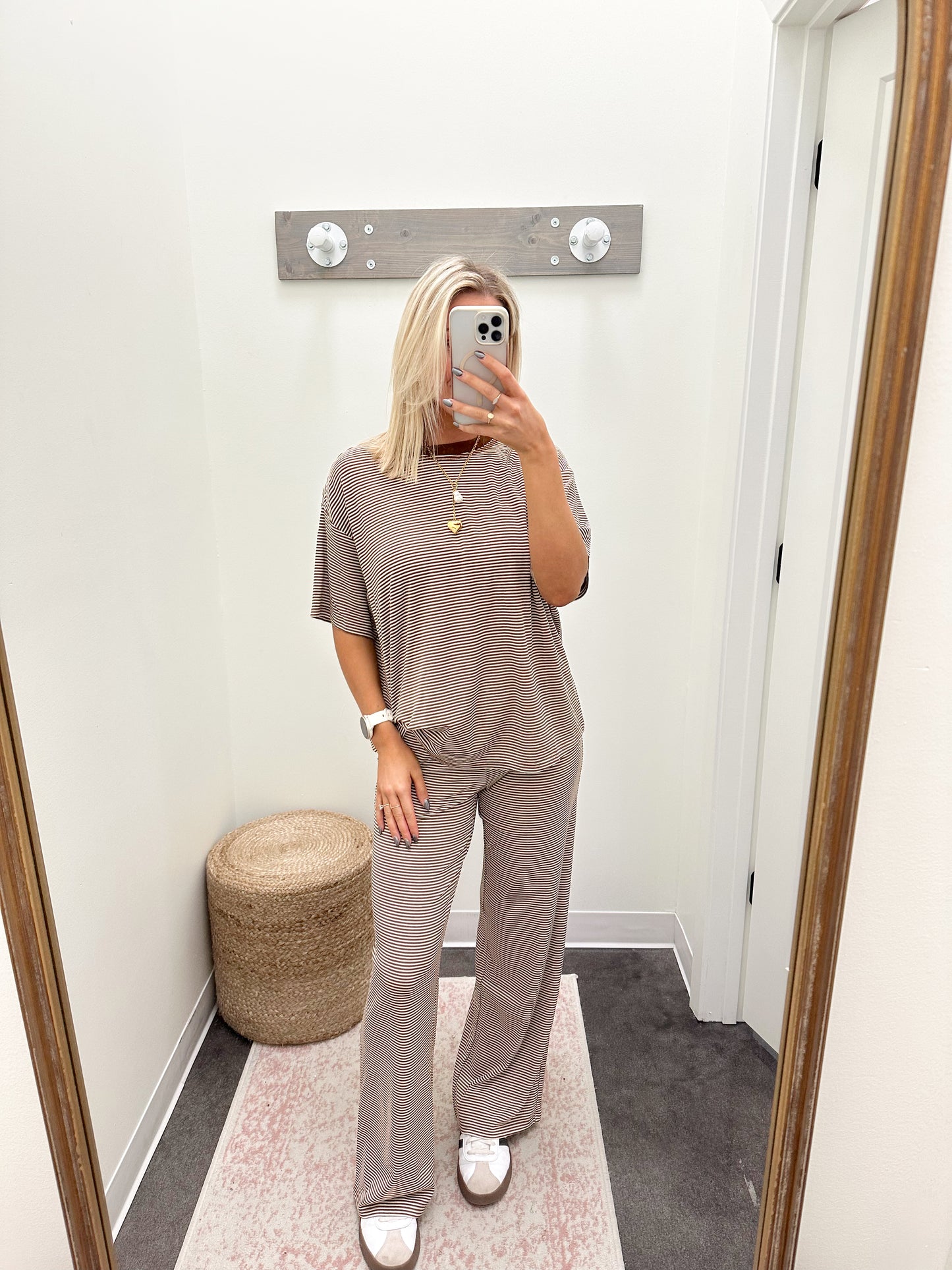 brown stripe lounge pant set