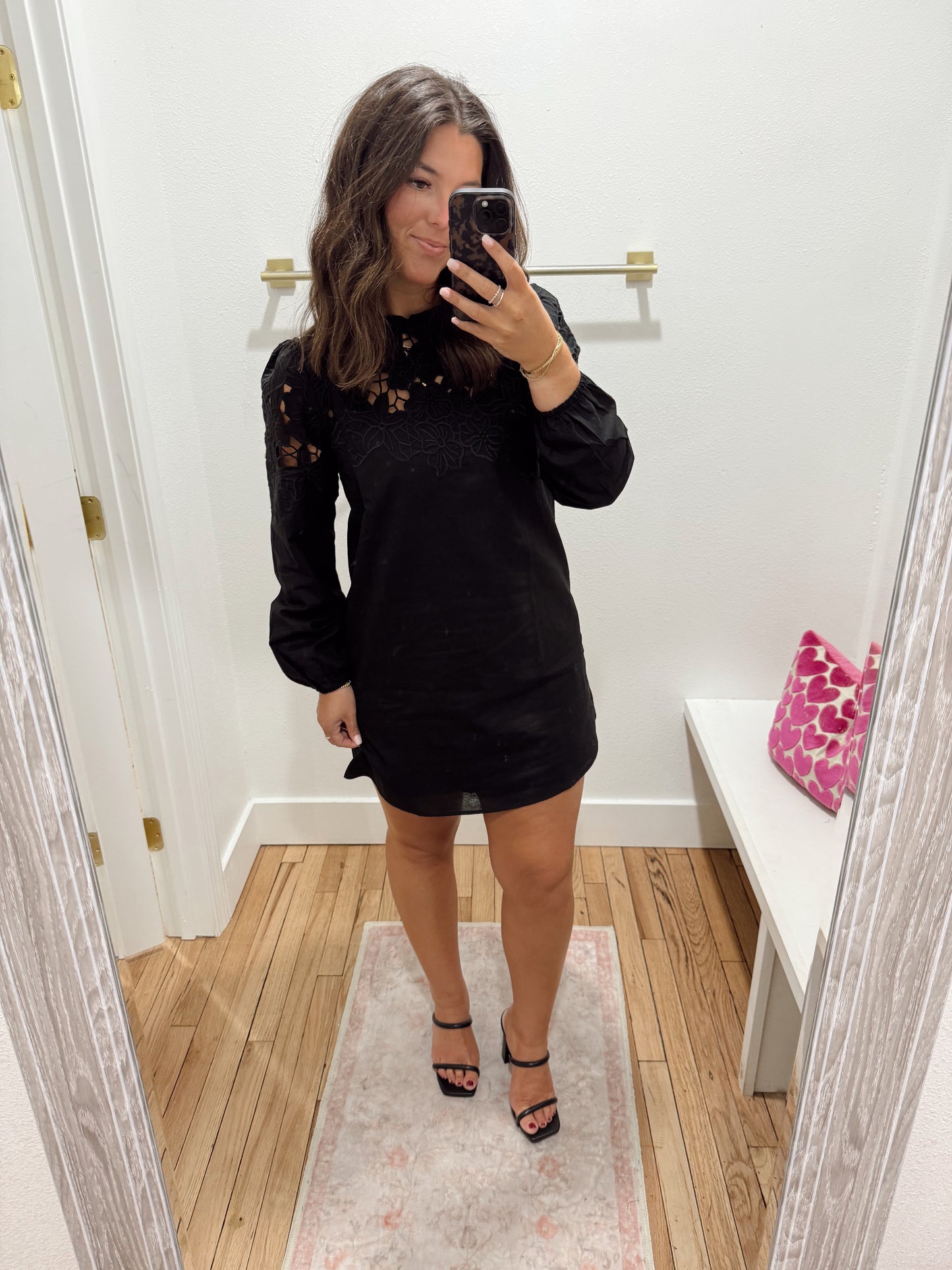 black embroidered cut out mini dress