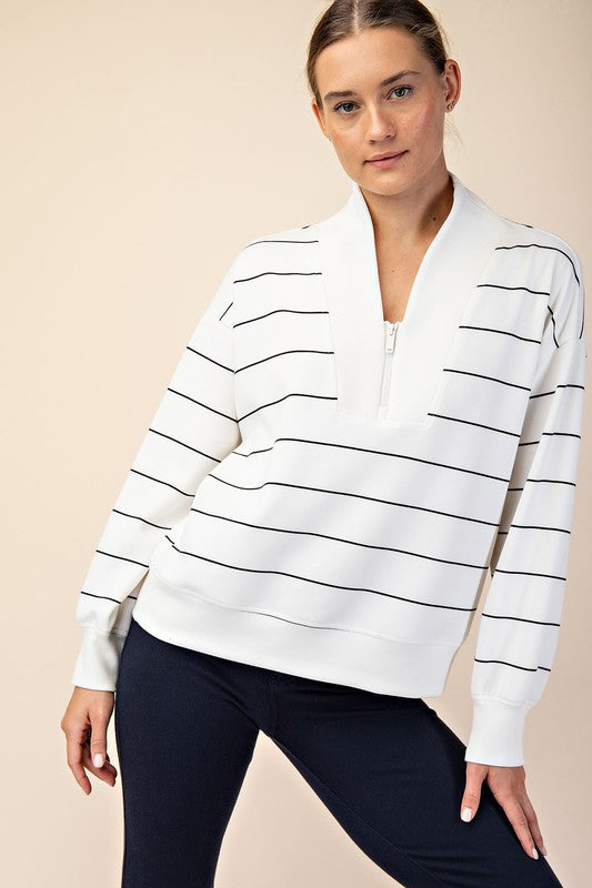 Stripe modal quarter zip top