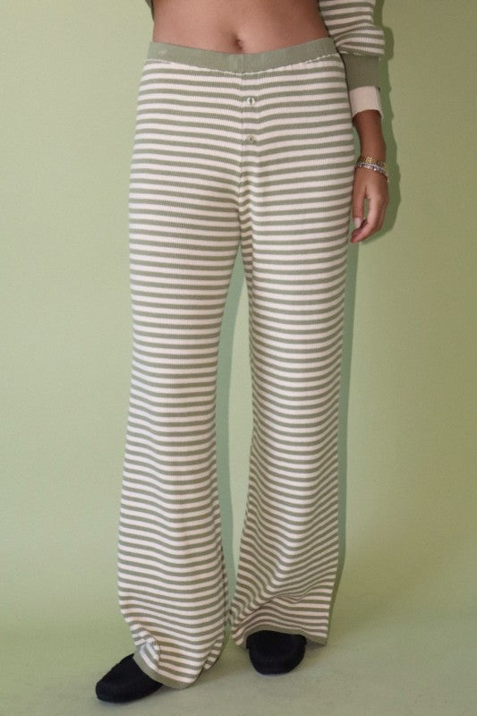sage green stripe collared lounge set