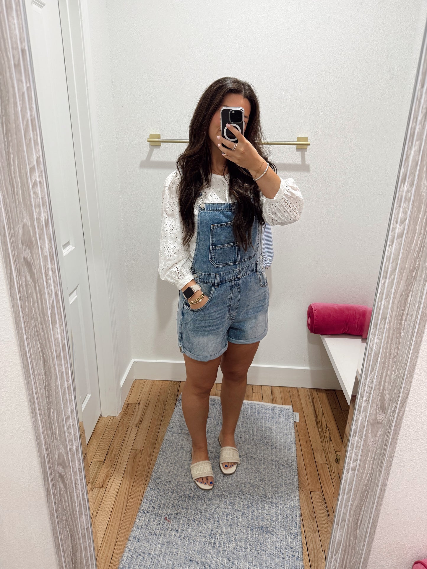 Front bib pocket Rolled Hemline Denim Overalls