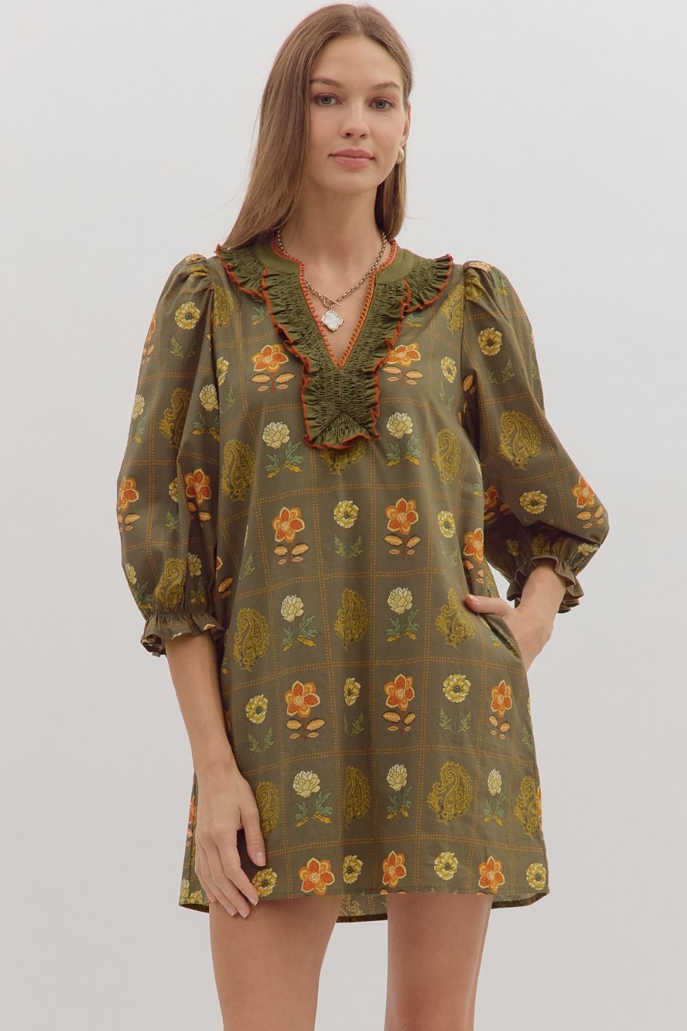 claree olive mini dress