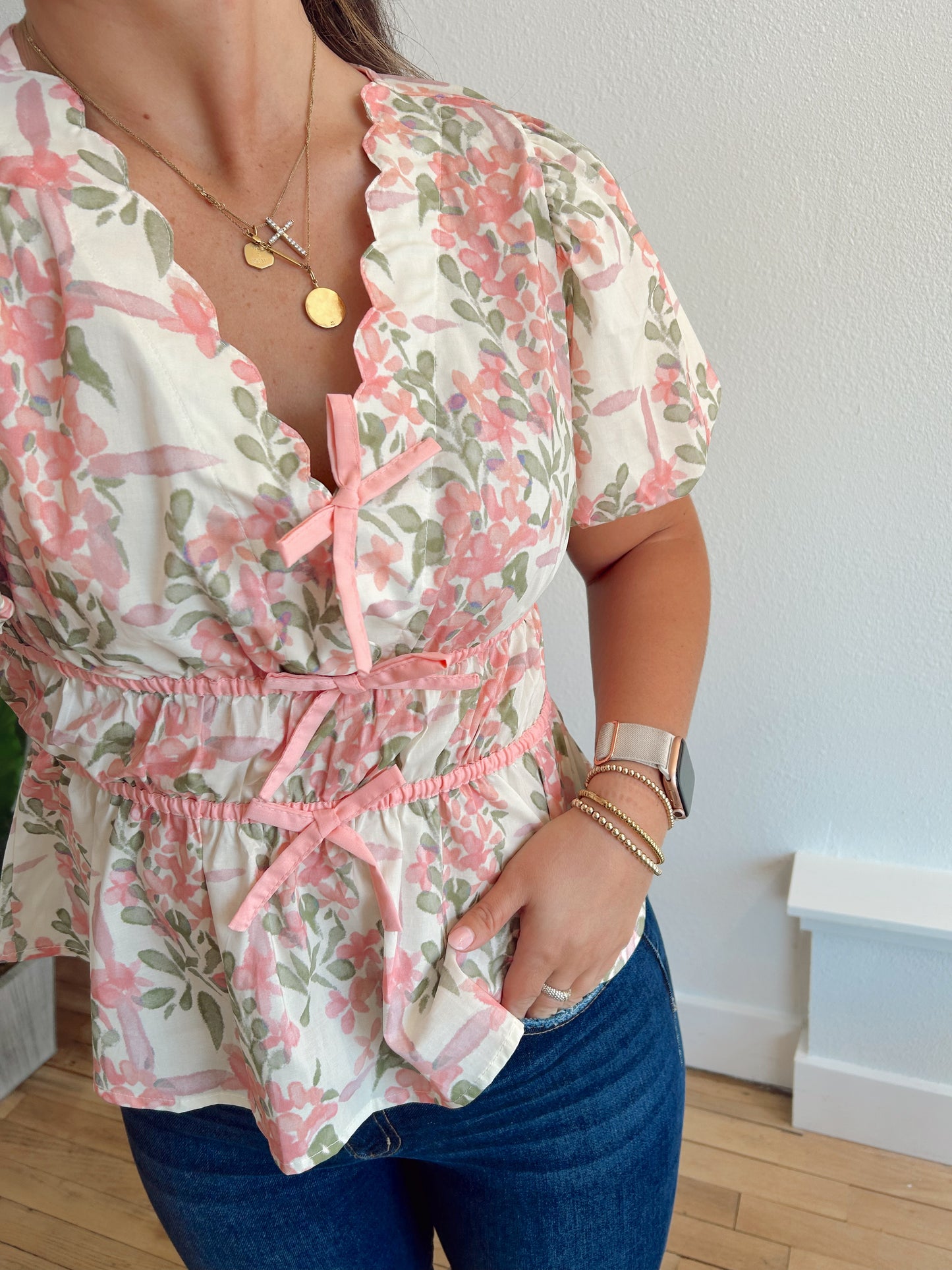 Traci Floral Top with Puff Sleeves