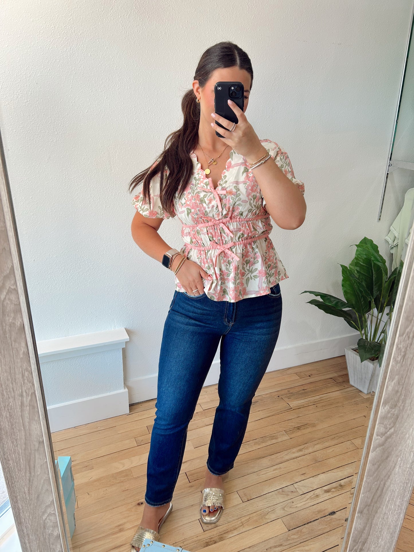 Traci Floral Top with Puff Sleeves
