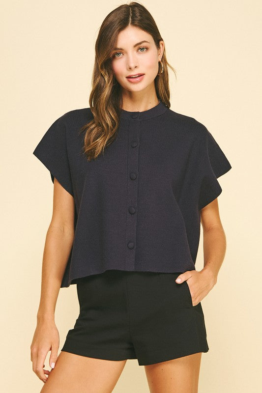 Button down cap sleeve sweater (2 colors)